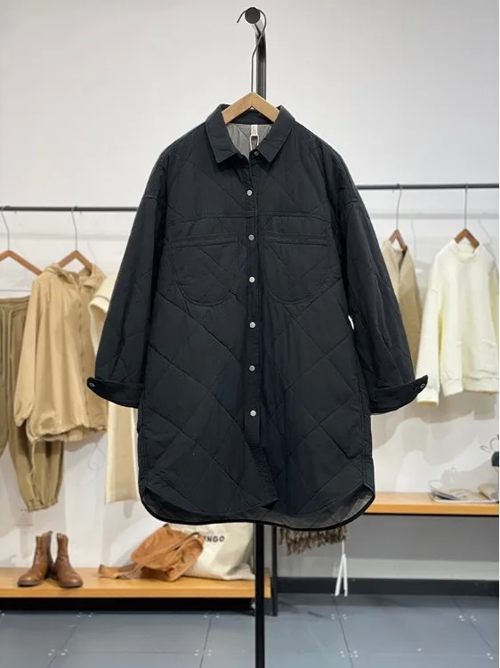 

Женское хлопковое повседневное внутреннее пальто средней длины, модное зимнее пальто с воротником на одной пуговице, чистый цвет