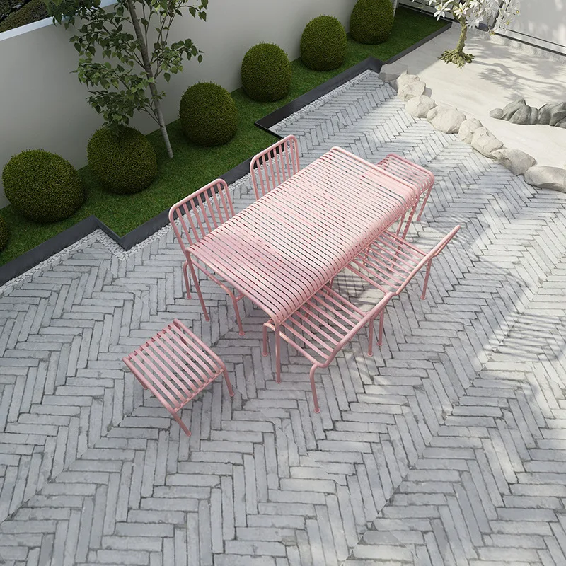 pink-wrought-iron-garden-table-and-chairs-set-internet-celebrity-leisure-outdoor-furniture-simple-o-shape-design-for-garden