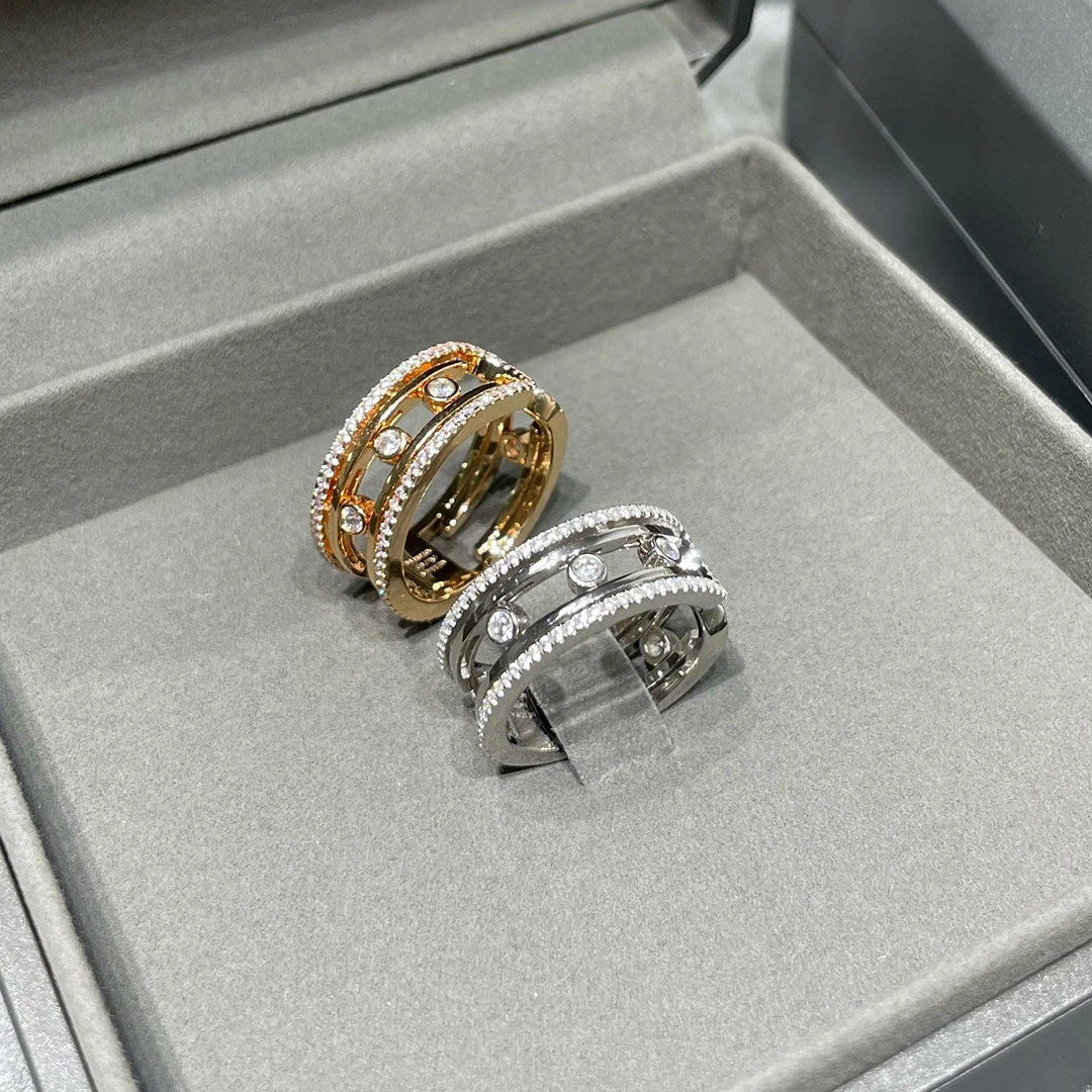 

S925 Exquisite Jewelry Women's Ring, Move Series Three Diamond Talc Open One Size Ring, Holiday Gift