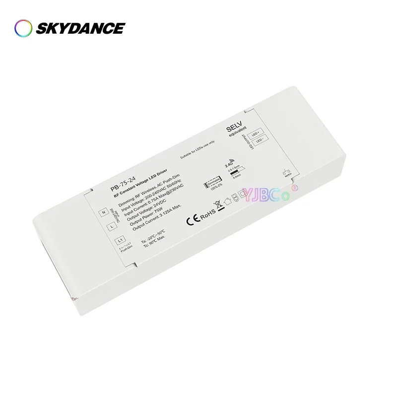 Imagem -05 - Skydance 12v 24v 40w 75w 2.4g rf Escurecimento Led Driver Push-dim 220v Fonte de Alimentação Regulável Única Cor Led Strip Light Transformador