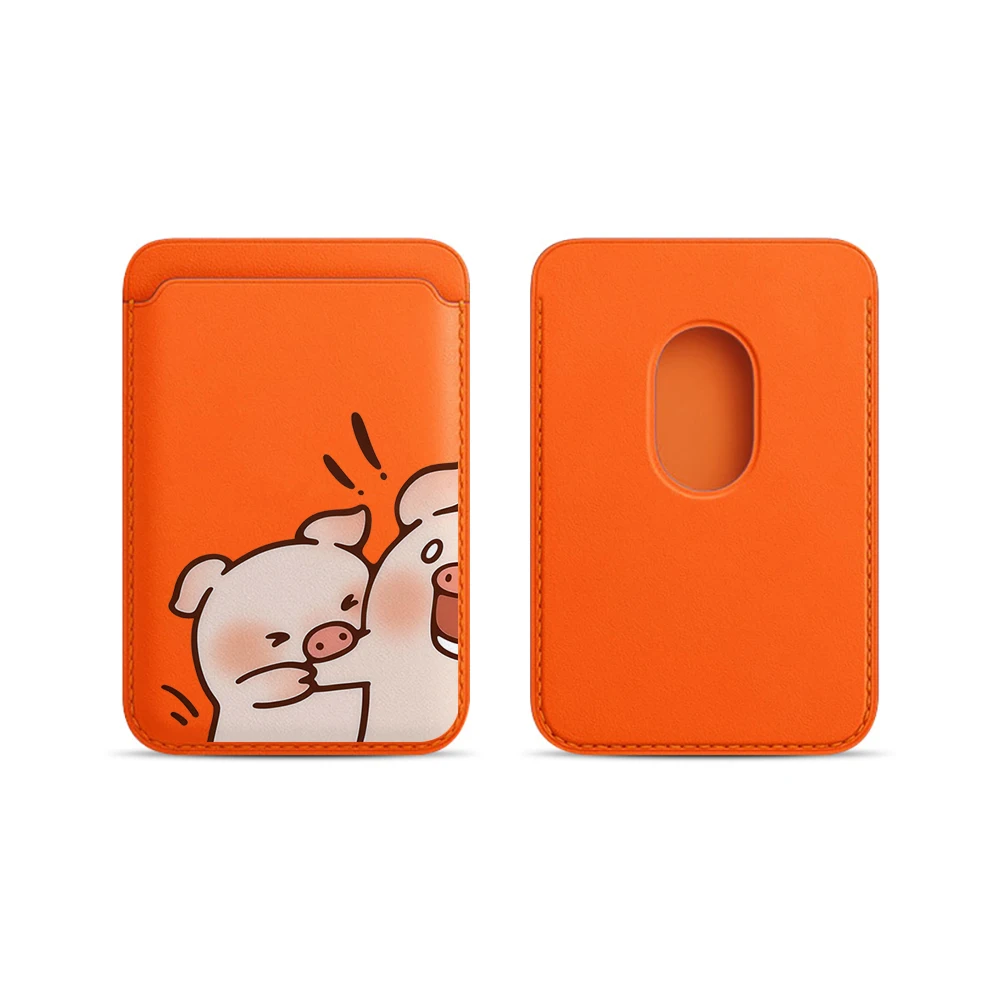 Leder-Kartenhalter mit Cartoon-Schweinchen-Motiv für Paare, Handy-Kartenhalter für Magnetische Hüllen, Geeignet für alle iPhone Magsafe Karten-Handy-Rückseiten-Taschen – Detail 6