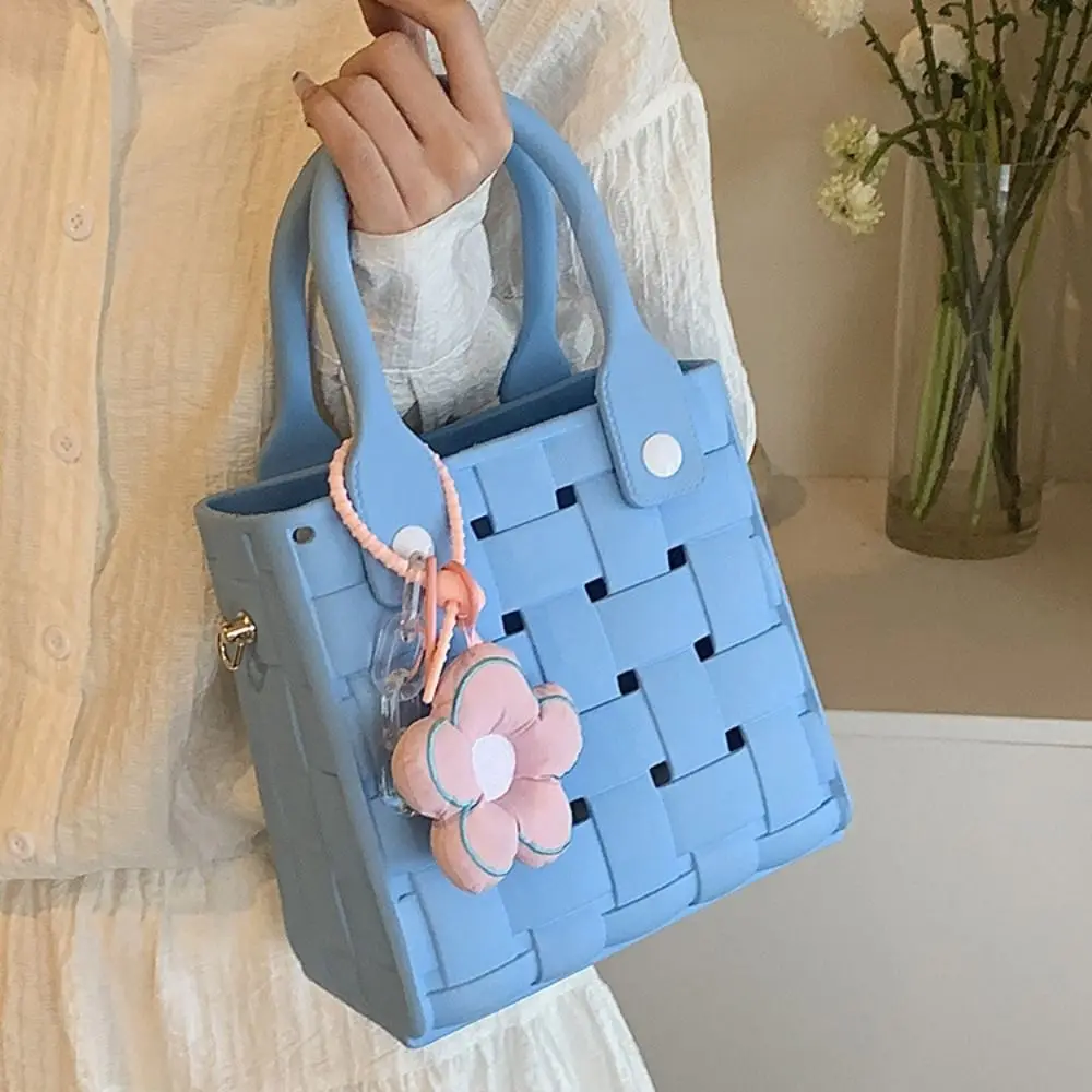 Cesta de compras ahuecada de gran capacidad para mujer, bolso de playa, PVC, portátil, duradero, accesorios de flores, vacaciones