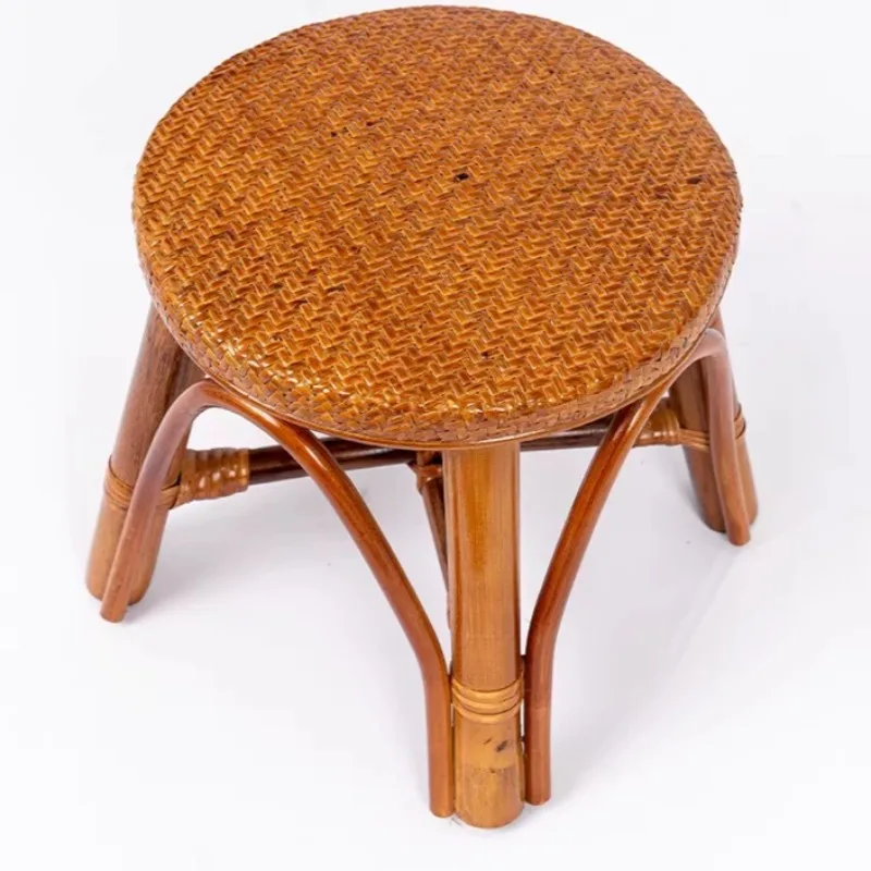 Natural Rattan Woven Stool,Handmade Mushroom Shape Low Seat for Entryway Living Room Bedroom Accent, Cozy Vintage Shoe Changing view 5