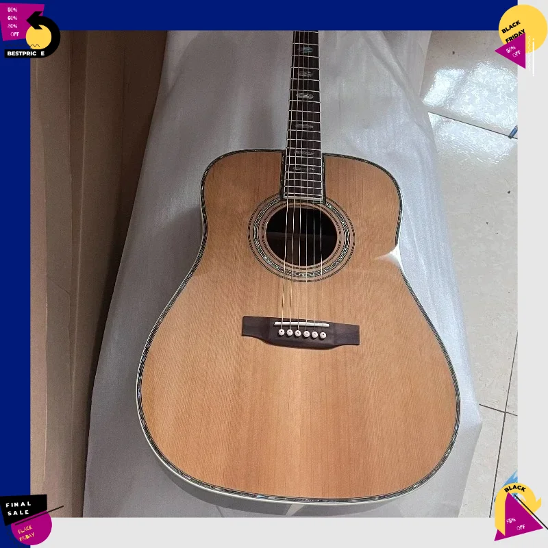 41 Dreadnought Acoustic Guitar with Red Cedar Solid Top Shell Inlays Rosewood Body  Warm Resonant Tone Beginner Friendly