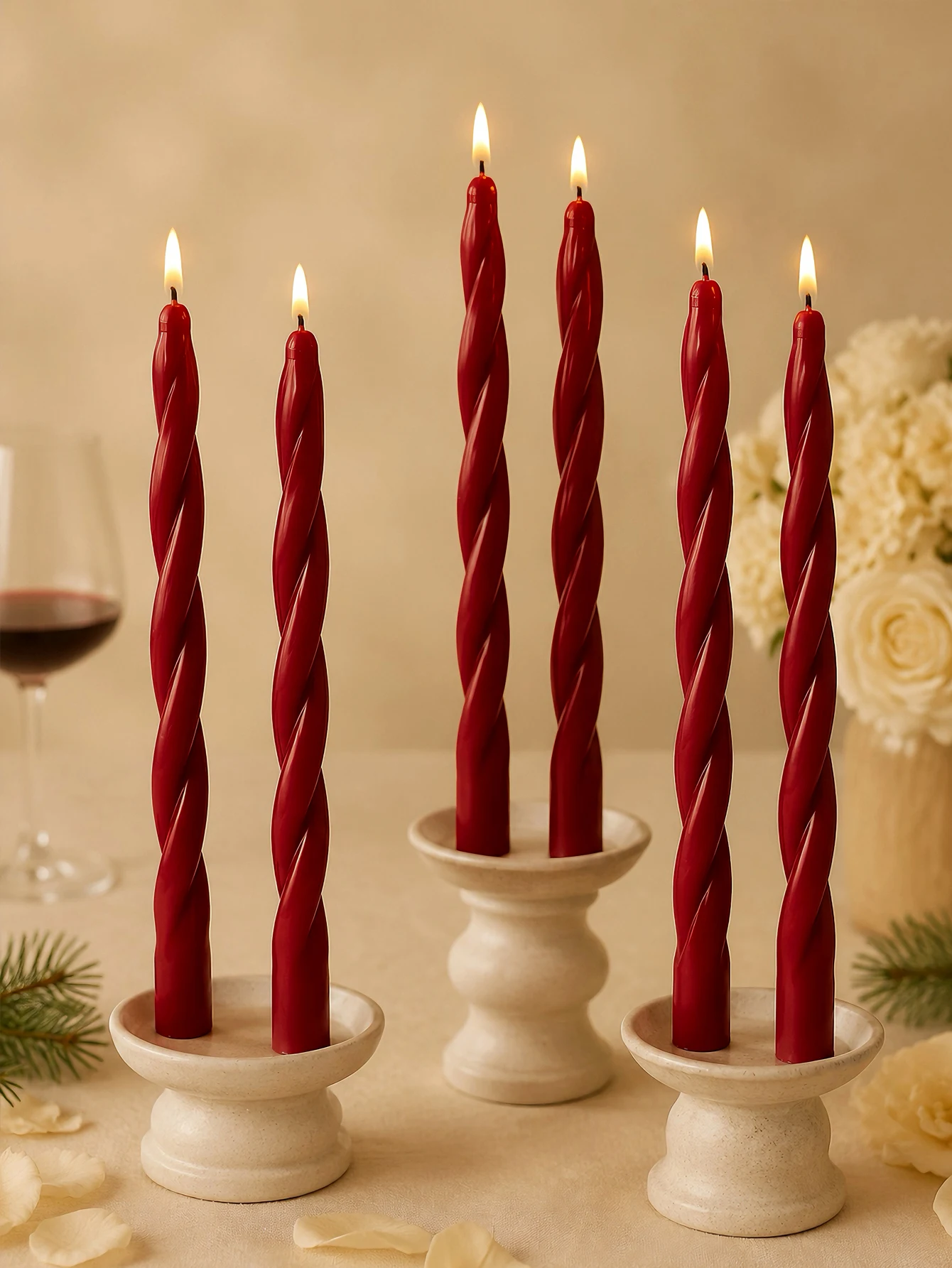 12/4pcs Wine Red Cone-Shaped Long Pole Aromatherapy Candle Set, Made of Soy Wax, No Black Smoke Scented Candle, Home Decoration,