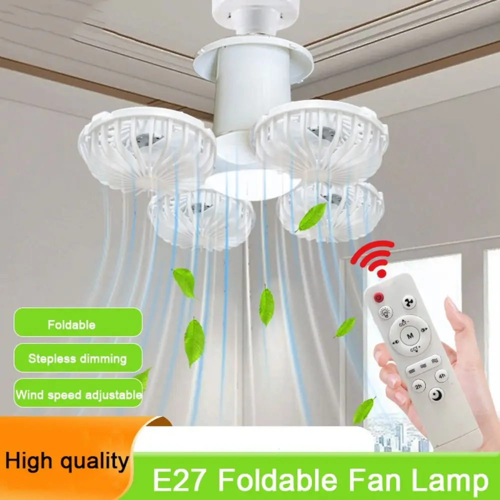 2 in 1 LED Ceiling Fan Light 3 Lighting Modes Wind Speed Adjustable Electric Cordless Fan with Remote Control Quiet