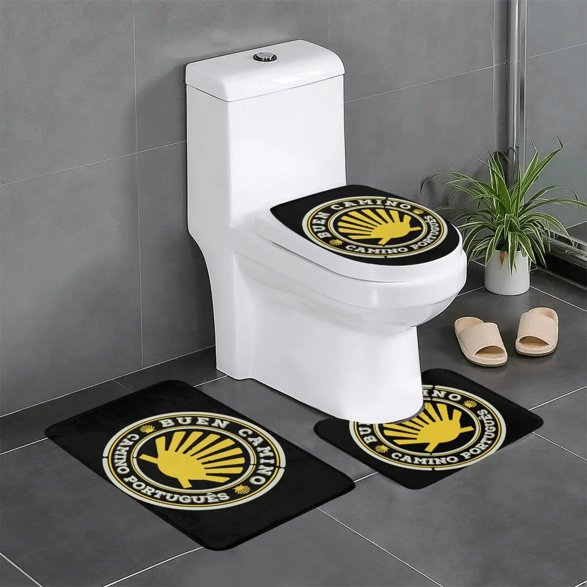 

Пользовательские [Buen Camino Camino португальские 3-х предметные коврики для ванной комнаты, впитывающие нескользящие коврики для унитаза, наборы ковриков для ванной