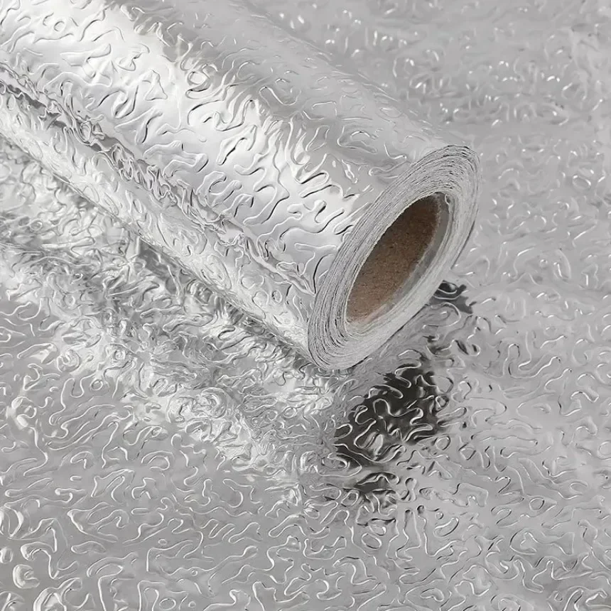 Modern Oil‑Resistant Aluminum Foil Contact Wallpaper, Peel & Stick Waterproof Oil‑Proof Self‑Adhesive Sticker for Kitchen Cabine