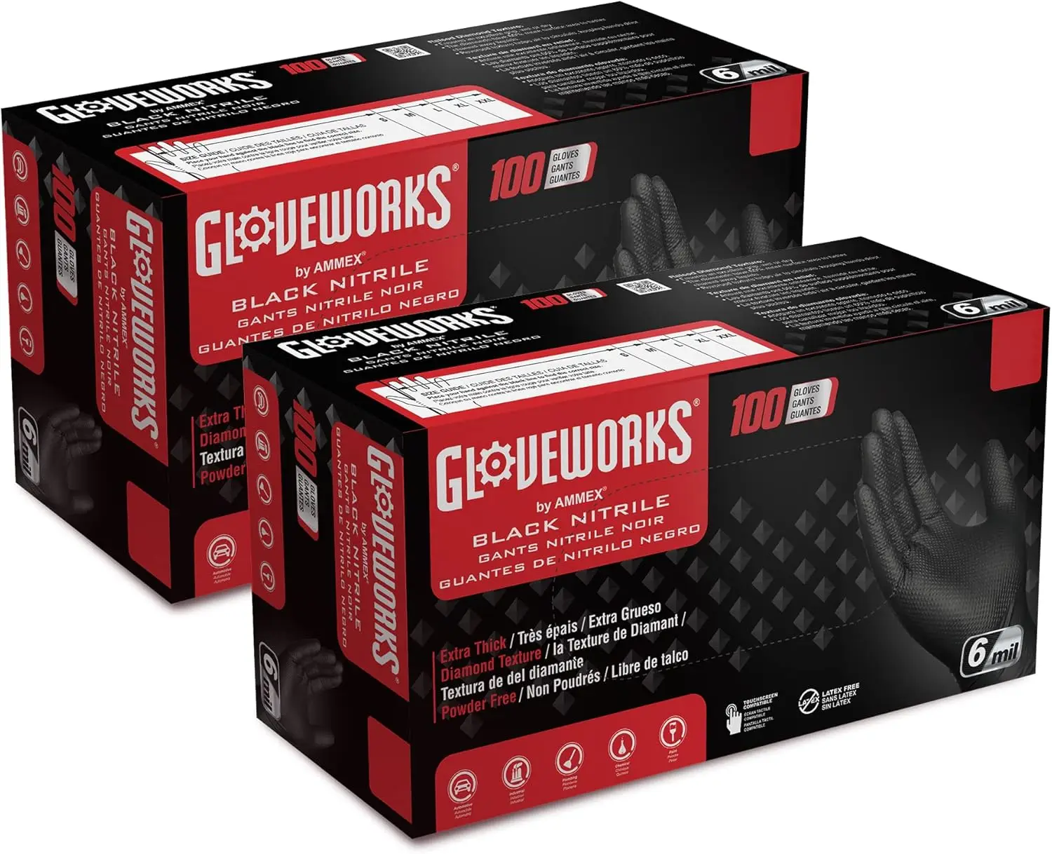

Black Nitrile Disposable Gloves 6 Mil with Raised Diamond Texture for Mechanics, Industrial Use