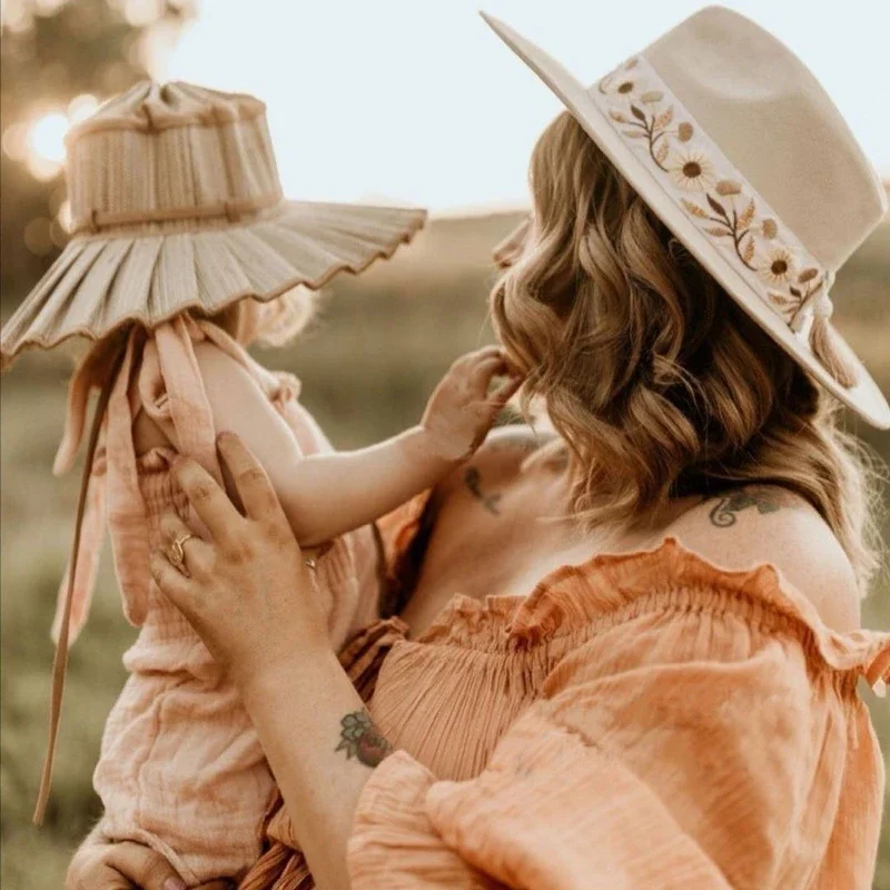 Parent-child Foldable Straw Hat Ins Hot Hand-woven Panama Straw Hat Personality Plaid Bow Decoration Sunscreen Children Sun Hat