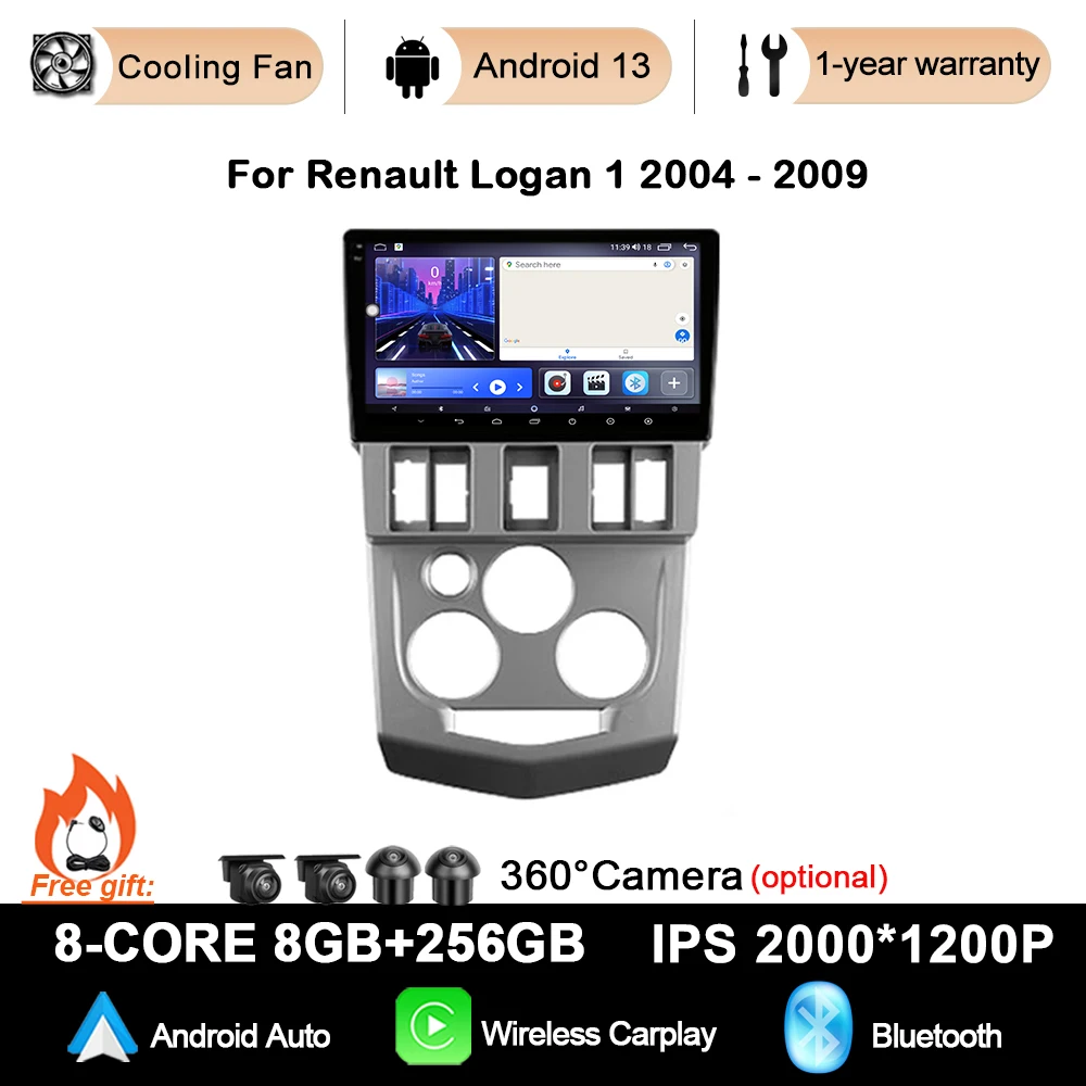 

Для Renault Logan 1 2004 - 2009 Android 13 Автомобильная интеллектуальная система Радио мультимедийная навигация GPS WIFI авто Carplay стерео DSP