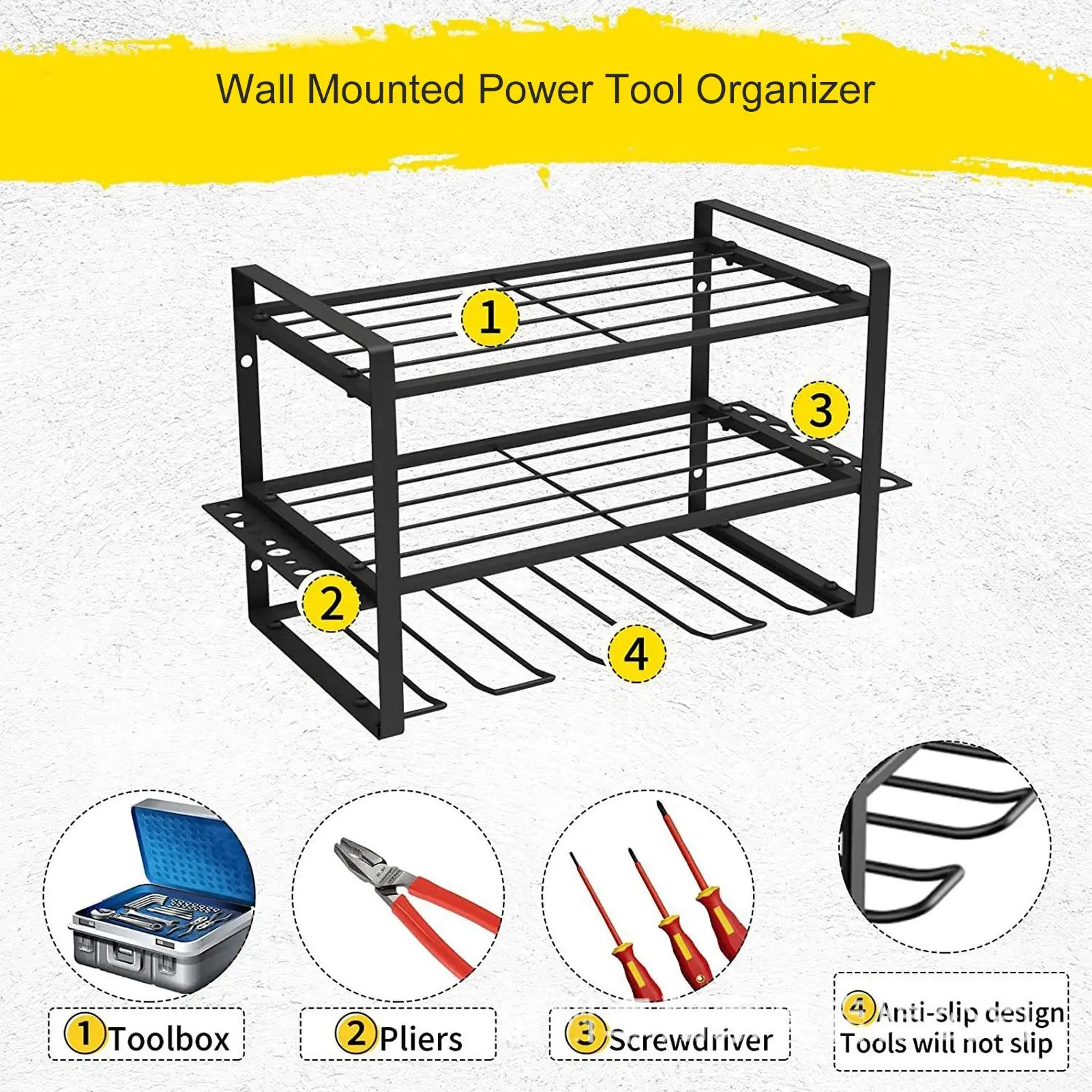 Heavy-Duty Wall-Mounted Power Tool Organizer - 50KG Capacity Electric Drill Storage Rack & Accessories Shelf