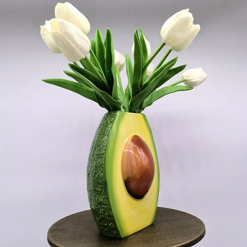 Creative Avocado Vase Porcelain Crafts Flower Pots Desk Decoration Ceramic Vase Artificial Flowers Decorative Floral Arrangement