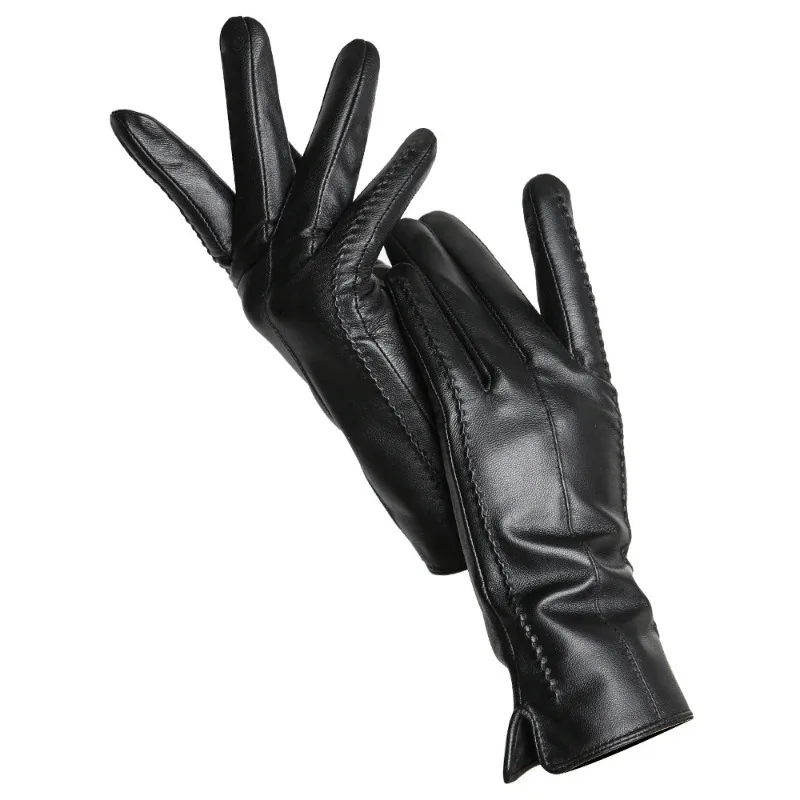 Women's Sheepskin Gloves Winter Warm Plus Velvet Short Thin Touch Screen Driving Color Women's Leather Gloves Good Quality