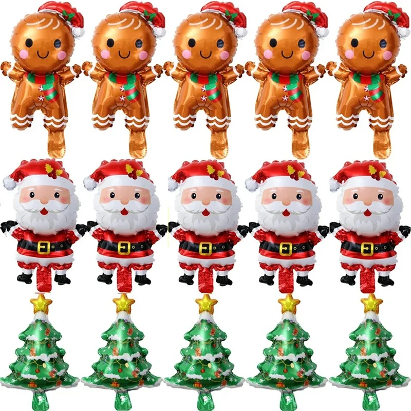 A21I-60PCS Christmas Balloons Aluminum Foil Small Balloon Toy Xmas Tree Gingerbread Man Santa Birthday Party Holiday Decorati Du