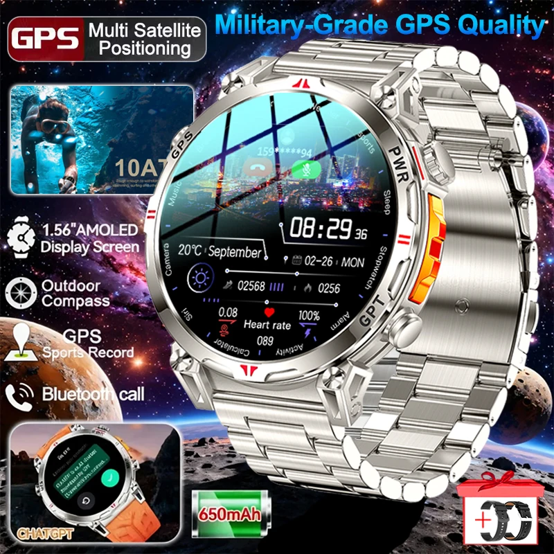 

Новые умные часы с аккумулятором T-Rex3 Ultra 650 мАч, встроенный GPS-компас, 10 АТМ, водонепроницаемые спортивные трекеры, военные умные часы на открытом воздухе