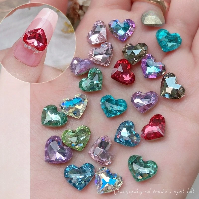 4Pcs K9 Crystal Nail Rhinestones, Multi-facet Heart Pointed Back Gems Moonlight Rose Pink Peach Heart Ornaments for DIY Nail Art