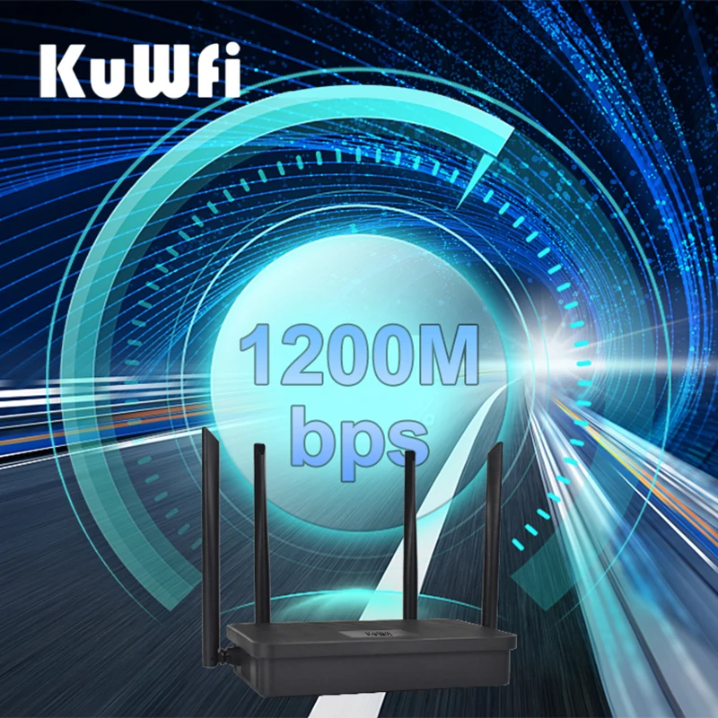 KuWFi AC1200 Wifi Router High Performance 1200Mbps Dual Band 2.4G&5GHz Smart Home Wireless Router 4 Antennas for Network