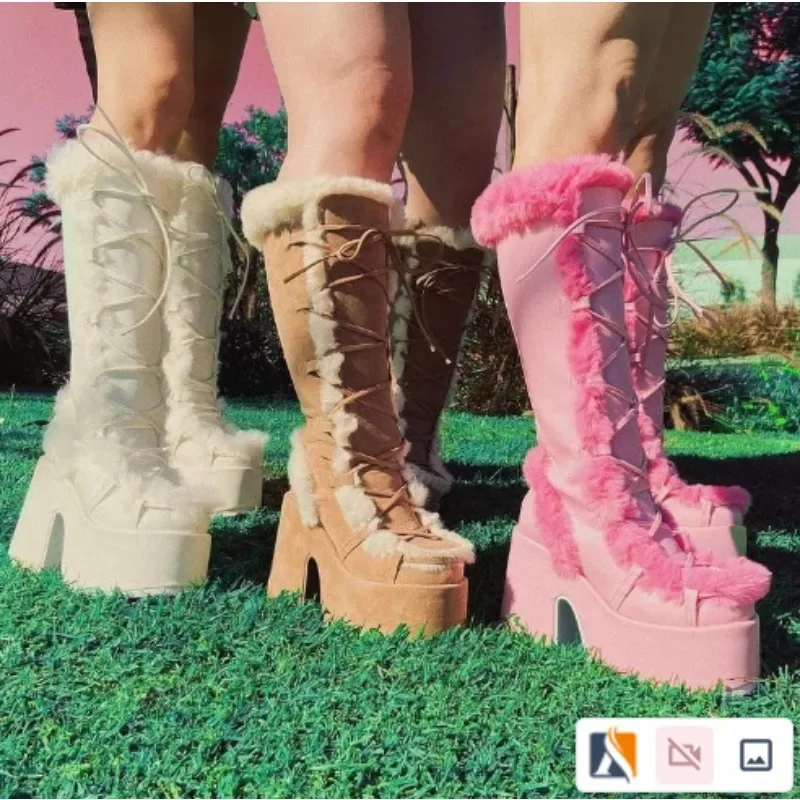 Mature Women Boots Knee High Sweet Fashion Fashion Boots Square Heel Fashion Thick Bottom for Autumn and Winter Part Women Shoe