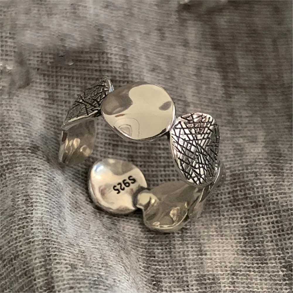 Sterling Silver Texture Geometry Ring For Women Design Round Originality Minimalism Fashion Jewelry Party Gift Dropshipping