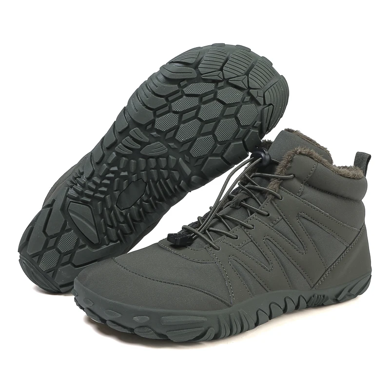 Botas de invierno para hombre, botas cálidas para nieve descalzas, zapatos tobilleros de felpa de piel para mujer, zapatos impermeables antideslizantes para senderismo al aire libre, zapatos para caminar y acampar