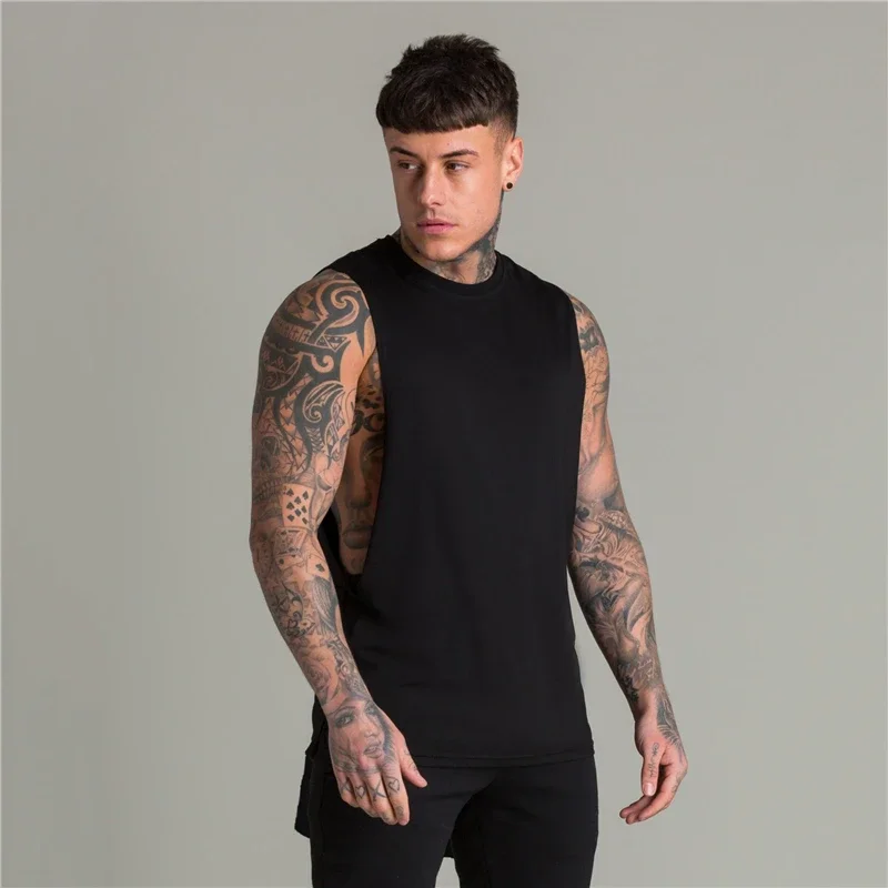 Extend Cut Off Gym Fitness Bodybuilding Tank Tops Men Fashion Hip Hop Workout Clothing Loose Open Side Sleeveless Shirts Vest