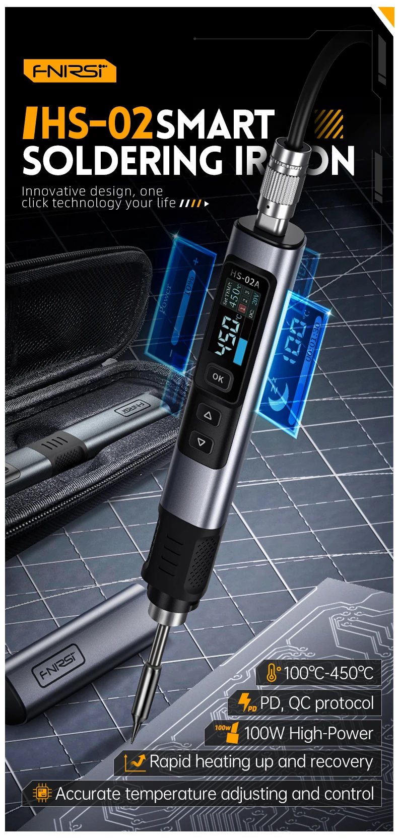 Fer à Souder Portable HS-02A 100W – Mini Station Numérique Intelligente Avec 6 Pointes, Chauffage Ultra-Rapide