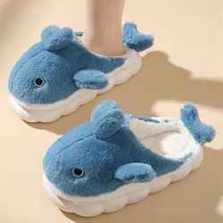 Cute Whale Cotton Home Slippers For Female 2023 Winter Couple Indoor Household  Shark Thick Sole Men's Winter Cartoon Slippers