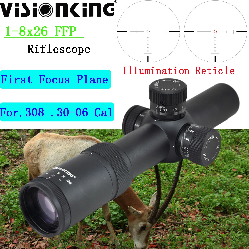 

Visionking 1-8x26 FFP Bezel Hunting Aim Riflescope Waterproof Airsoft Red Illuminated Long Range Sniper Optics Sight .308 .30-06