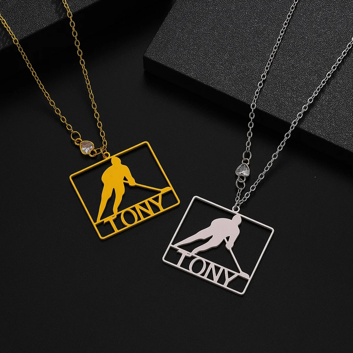 Customized Name Personalized Curling Athlete Gift Pendant Necklace Stainless Steel Jewelry