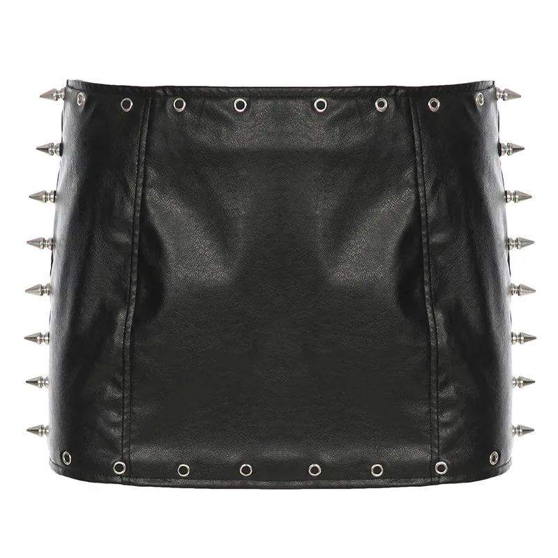 Femmes Noir Gothique Emo Mini Jupe En Cuir 2000s Vintage Harajuku Gyaru Taille Basse Jupe Portefeuille Style Coréen Y2k Punk Jupes Été