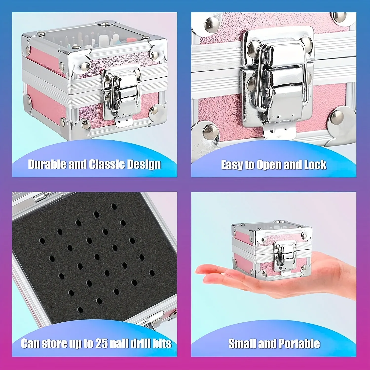Kit-25/30PCS 3/32", conjunto de brocas para unhas com suporte rosa e 50pcs 8 cores lixa bandas com armazenamento