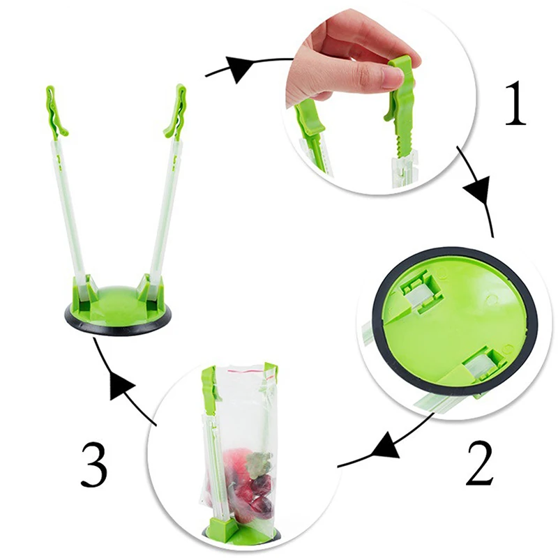 Soporte de bolsa de almacenamiento antideslizante ajustable, Clip de bolsa, manos libres, plástico, estante holgado, Sandwichs, estante de bolsa, Gadget de cocina
