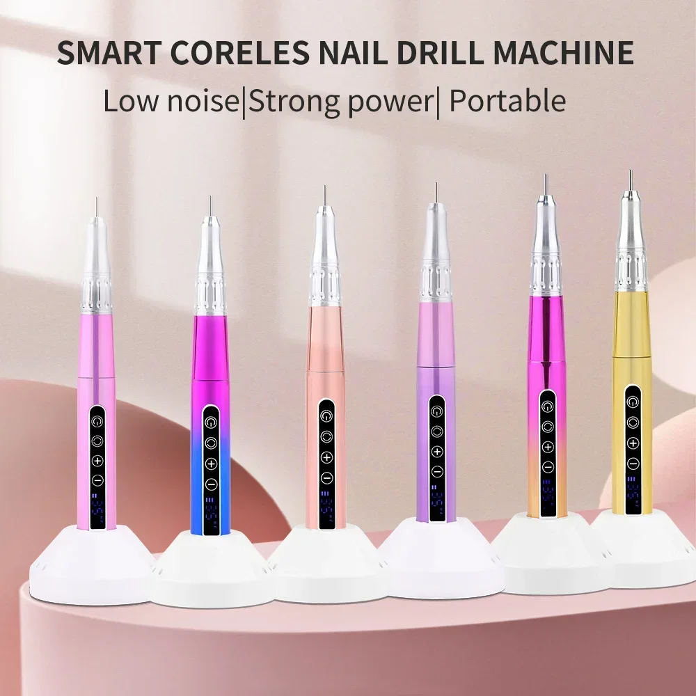 Perceuse à ongles professionnelle sans fil, 65W, 35000 tr/min, nouveau document, ultra lisse, moteur sans noyau, portable, stylo avec base de chargement