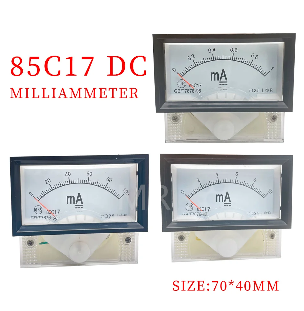 85C17-mADC Milliammeter  Pointer Panel Amp Meter 20mA 30mA 50mA 100mA Squaqre with Black Fram 70*40mm