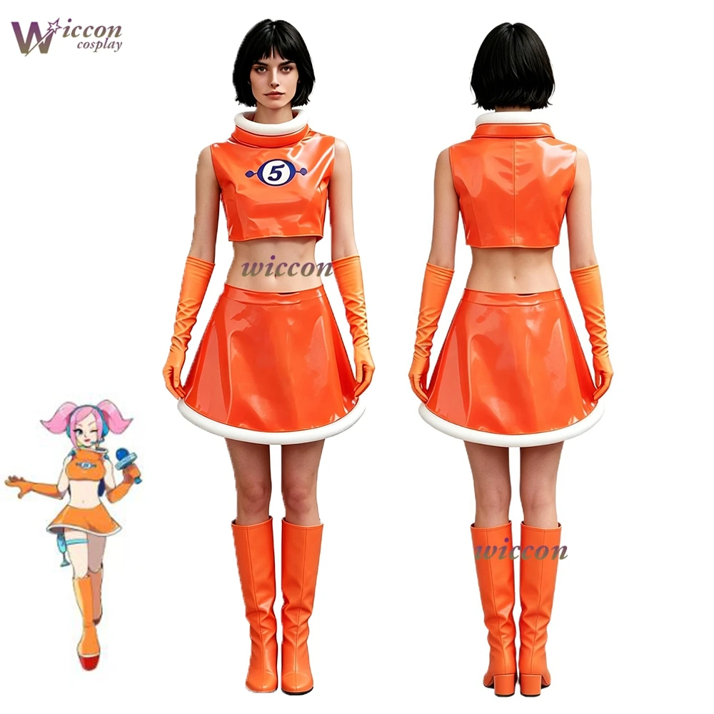 Space Channel 5 Ulala Cosplay Kostüm Sexy Crop Top Rock Set Orange Outfit Halloween Karneval Party Rollenspiel Kleidung Spiel
