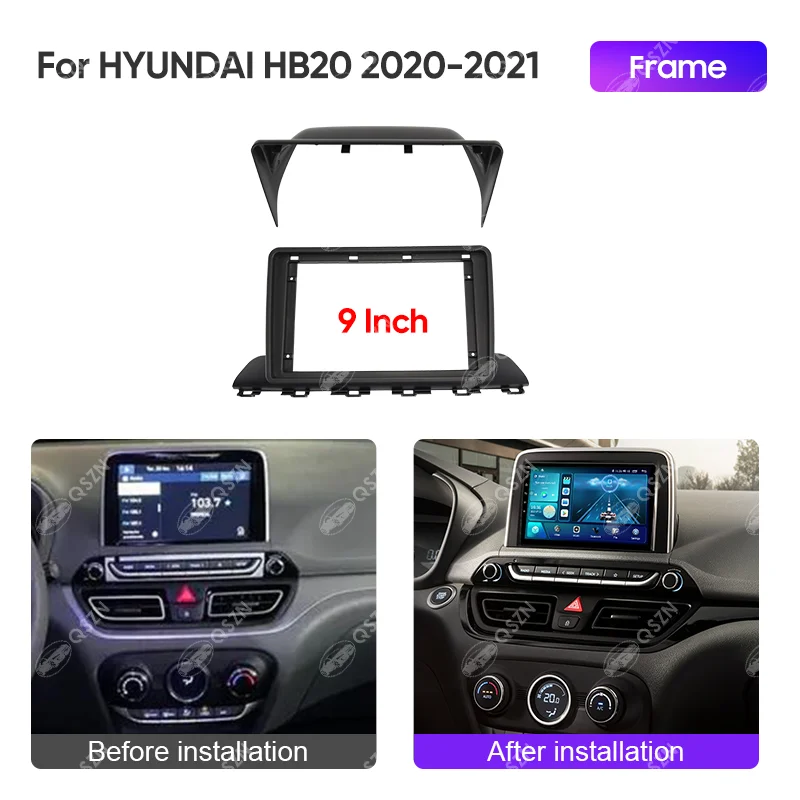 QSZN 9 INCH Car Radio Frame Radio Fascia Panel Kit For HYUNDAI HB20 2020-2021 LHD/RHD Matten Black DVD GPS MP5 Panel Frame