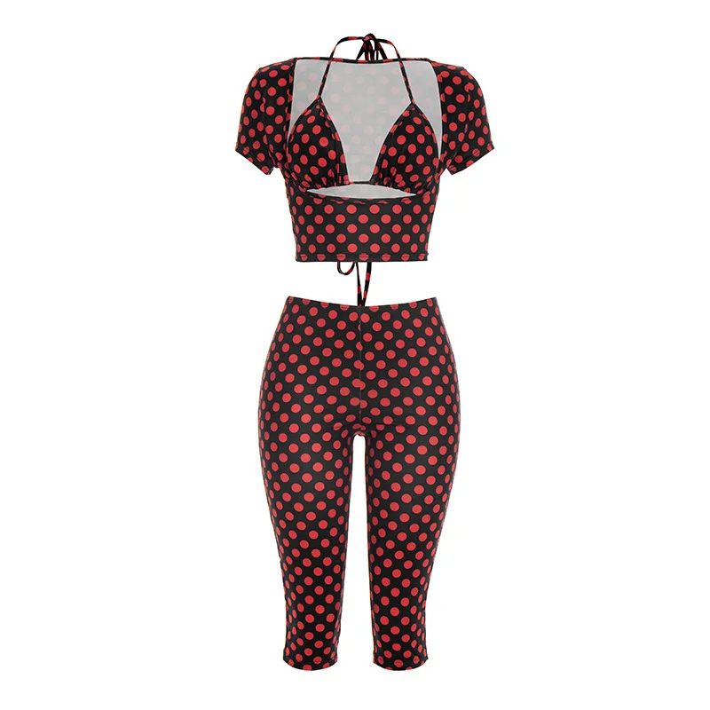 

Summer new polka dot print sexy sleeveless top+pants set