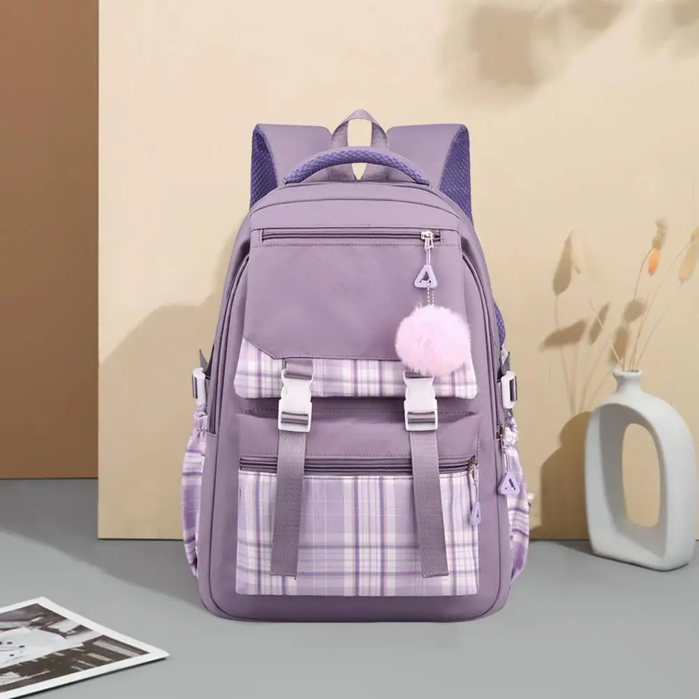 Schul rucksack Plaid Print Schüler rucksack mit Plüsch ball Anhänger Kapazität Multi Fach Schule für Schüler für den Außenbereich