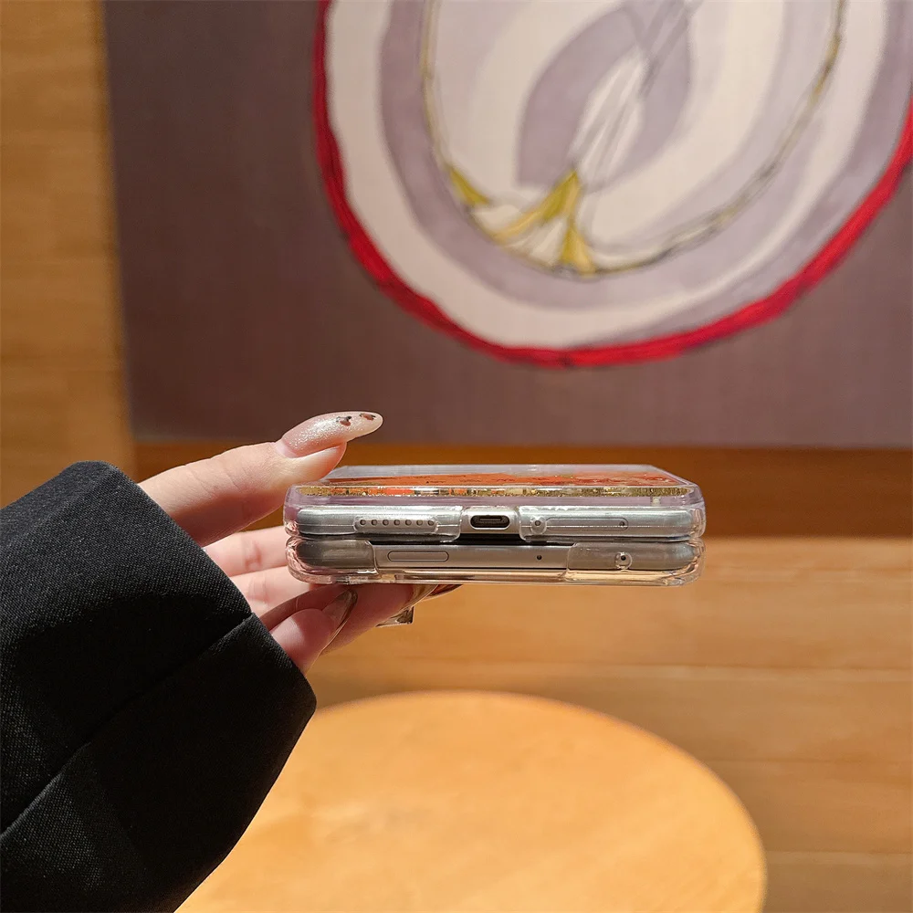 عناصر النمط الصيني الذهب الرمال المتحركة حافظة لهواوي بورا X للطي سيليكون الغطاء الخلفي لينة الديناميكية السائل الهاتف قذيفة فوندا #5