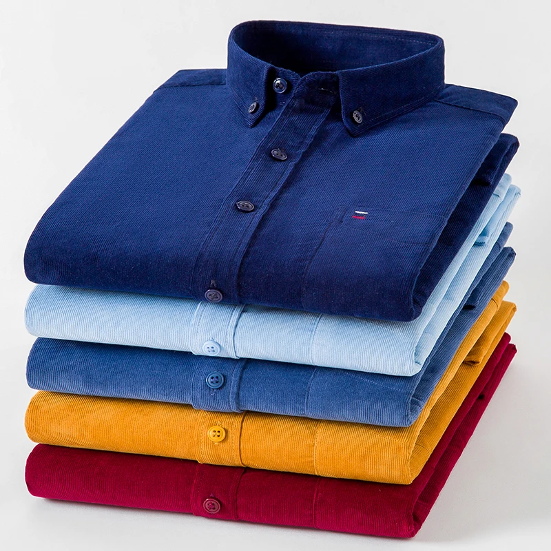 100% Cotton Plus Size 7XL Corduroy Shirt Mens Casual Long Sleeve Regular Fit Business Dress Shirts For Male Comfortable Pocket