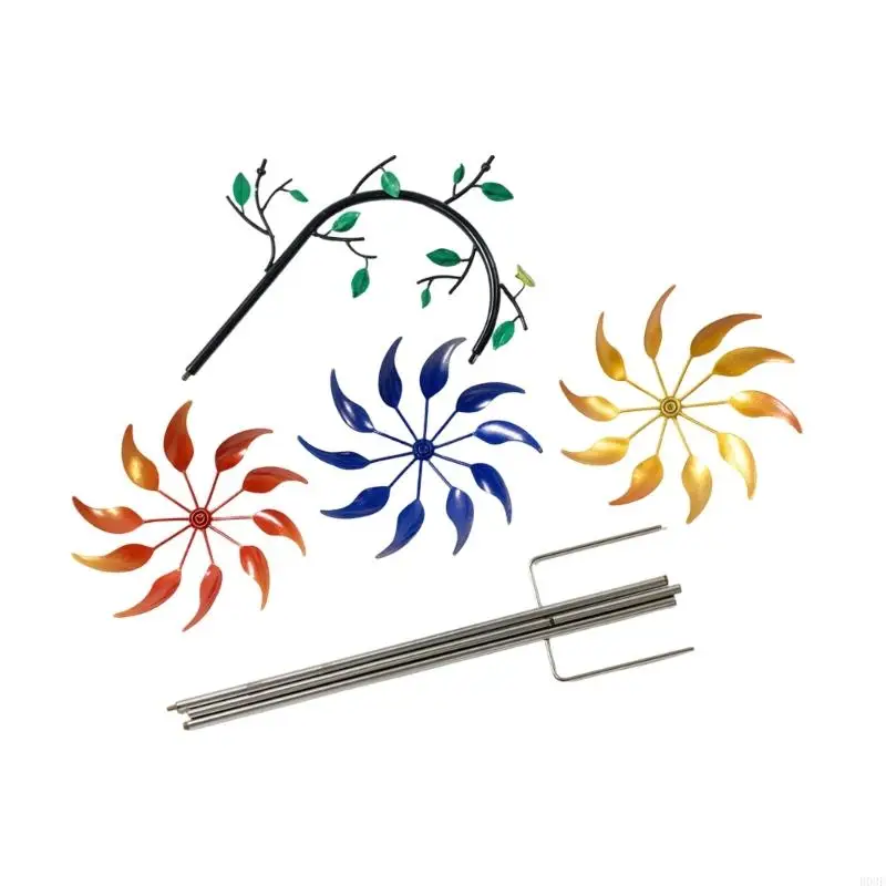 Metall-Garten-Windradpfahl, 30 x 95 dreirädriges Eisen-Yard-Stück mit Bodeneinsatz für Rasen- und Blumenbereich B03E – Detail 3