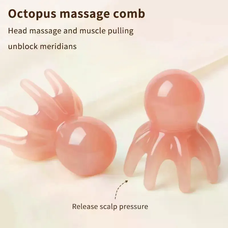 Pink Resin Octopus Scalp Massage Comb: Stress Relief Meridian Unblocker for Daily Home Hair Care, Relaxation & Circulation Boost
