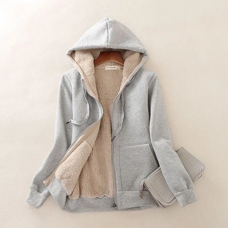 Casual Cotton Fleece Thick Sweatshirt Women\'s Jacket 2024 Autumn Winter Korean Fashion Female Y2k Zipper Up Hooded Sweatshirt