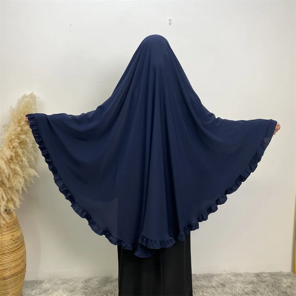 Large Khimar Ruffles Muslim Women Overhead Hijabs Abaya Veil Headscarf Turkey Islamic Prayer Arabic Eid Hooded Ramadan Clothing