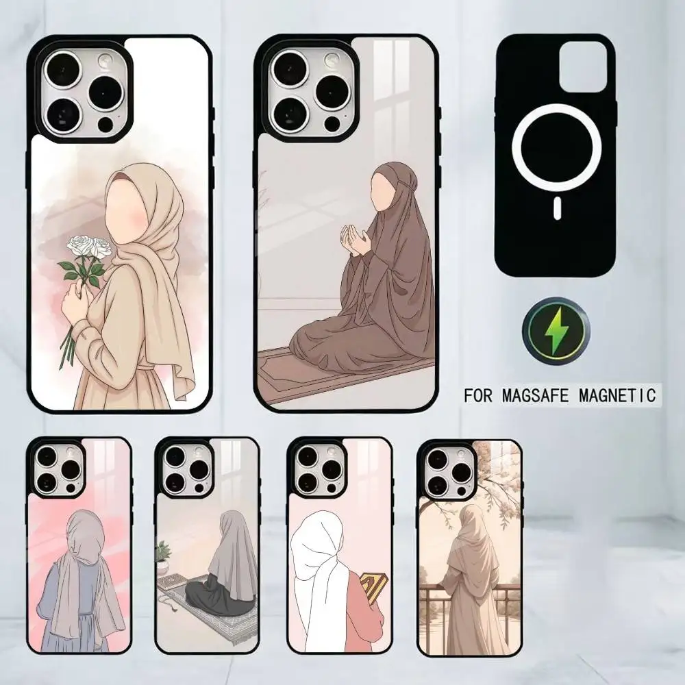 Belief Art Muslim Girls Phone Case For iPhone17,16,15,14,13,12,11 Plus,Pro Magnetic For Magsafe Wireless Charging
