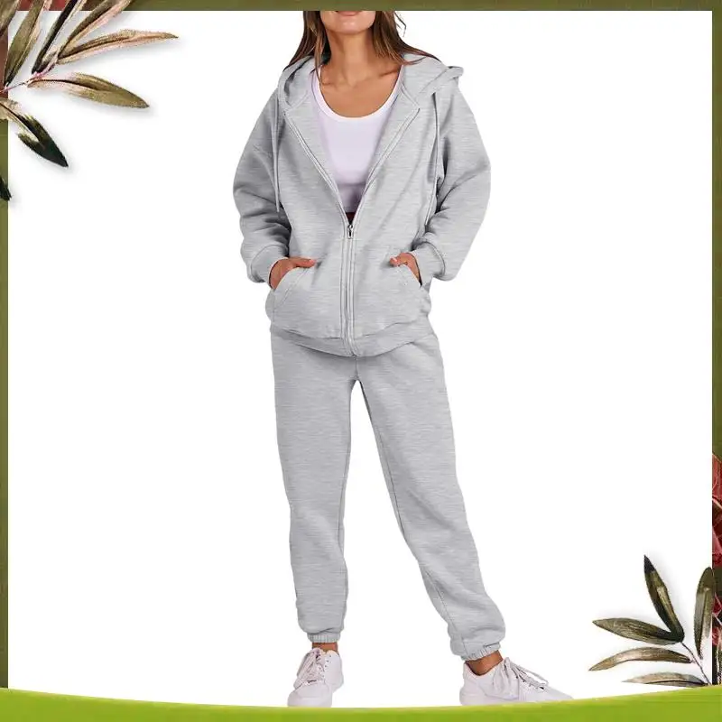 

A08P-Женские толстовки на молнии с длинным рукавом, однотонные осенние повседневные модные куртки с комплектом брюк