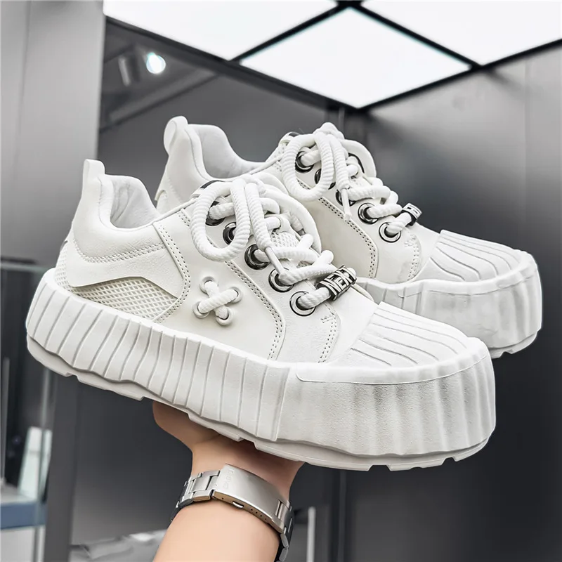 

Мужские кроссовки на толстой подошве, весна 2026, белые, японский стиль, с широким носком, дышащие, для активного отдыха и бега