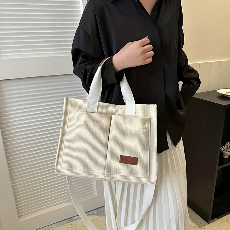 2024 White Corduroy Tote Bags Large Capcity Handbags for Women Ladies Commuting Bag Messenger Shoulder Female Handbag Crossbody