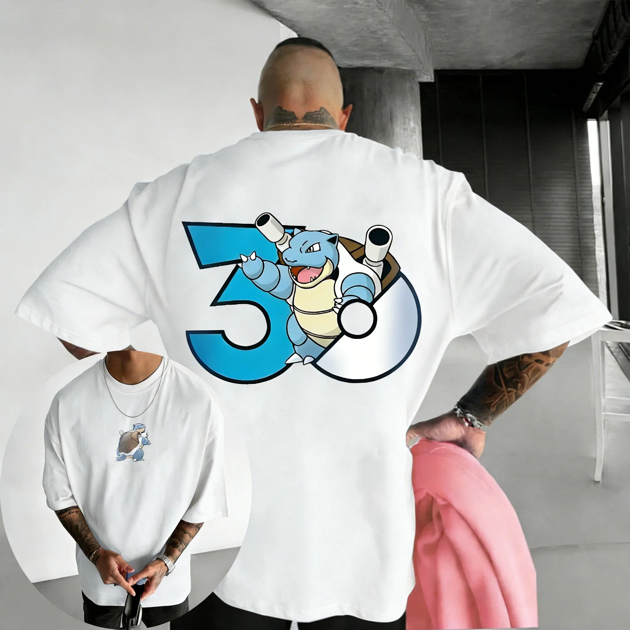 

2026 30th Anniversary Blastoise Printed Cotton T-shirt Summer New Men's and Women's Loose Casual Hip Hop Trendy Short Sleeve Top